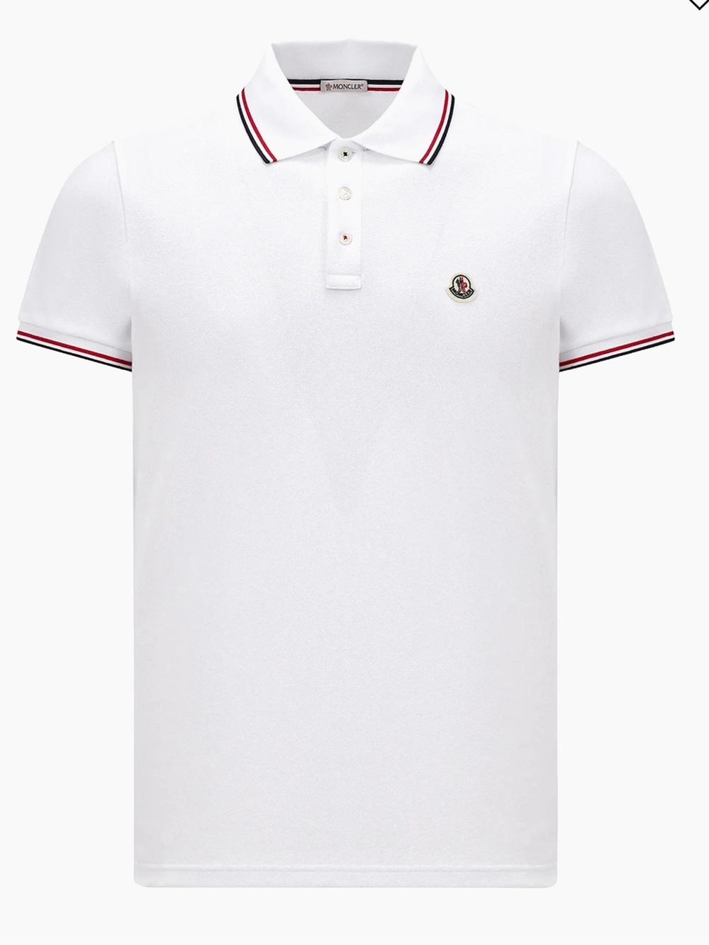Moncler Men’s White Logo Polo XL Classic Iconic Quiet Luxury Cotton